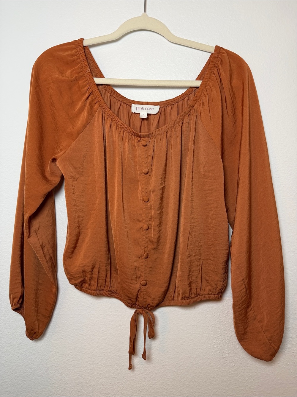 Pink Rose Women's Rust Button-Front Drawstring Blouse